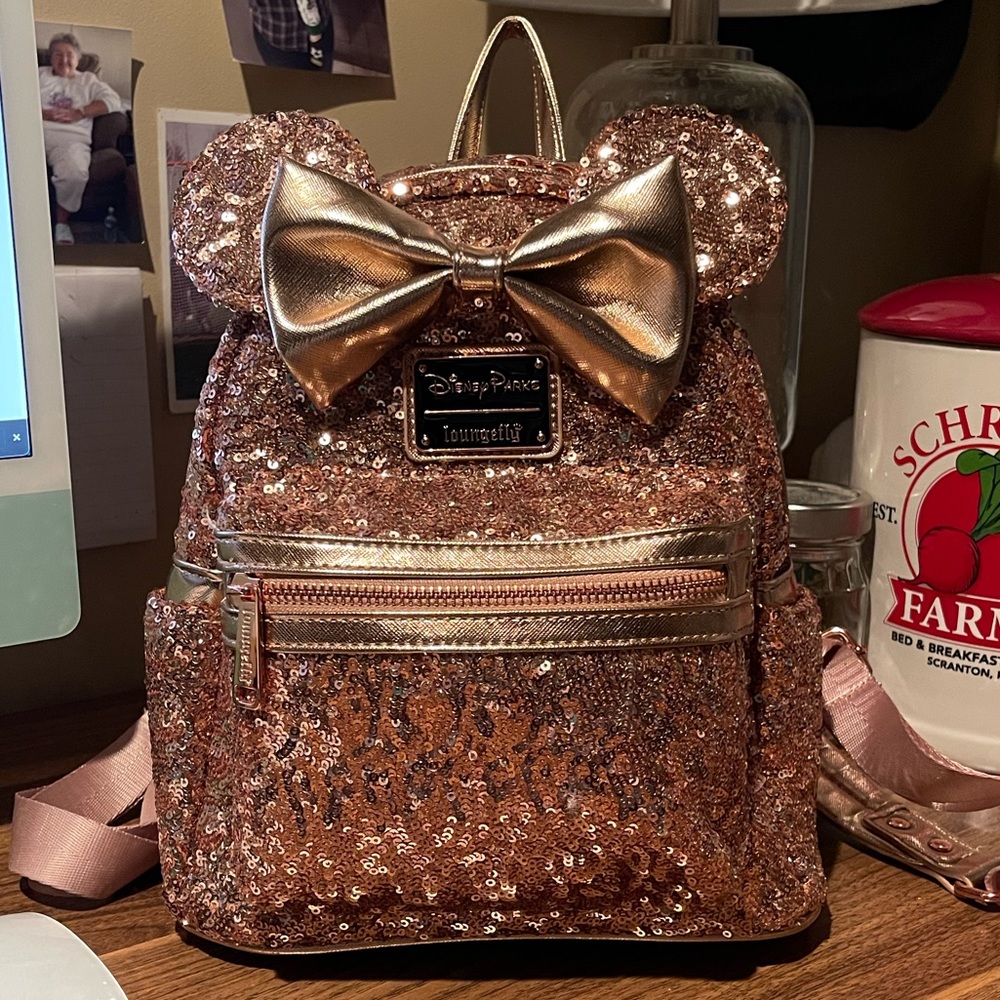 Disney Parks Minnie Rose Gold Loungefly Backpack